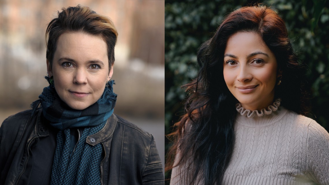 Porträttfoton av Sara Lövestam och Elaf Ali. Bilden är länkad till en artikel om MTM:s arrangemang på Bokmässan i Göteborg.
